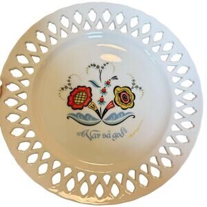 Vintage Berggren Swedish Folk Art Plate • Pierced Edge • 1960s Porcelain